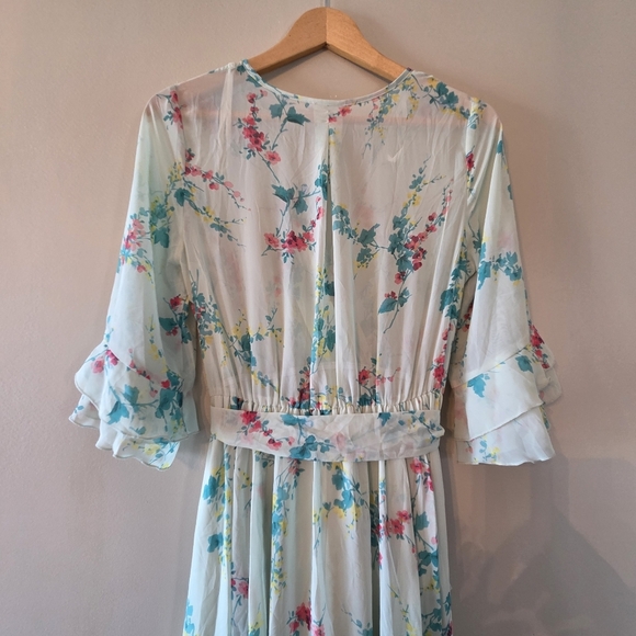 Kate & Lily Floral Print Garden Boho  Feminine Maxi Belted Light Green Dress 6 - Picture 12 of 16